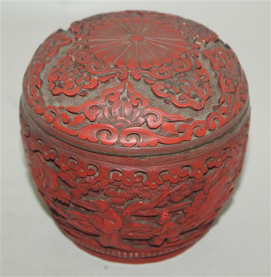 A Chinese cinnabar lacquer ovoid jar and cover, early 20th century, 10.5cm